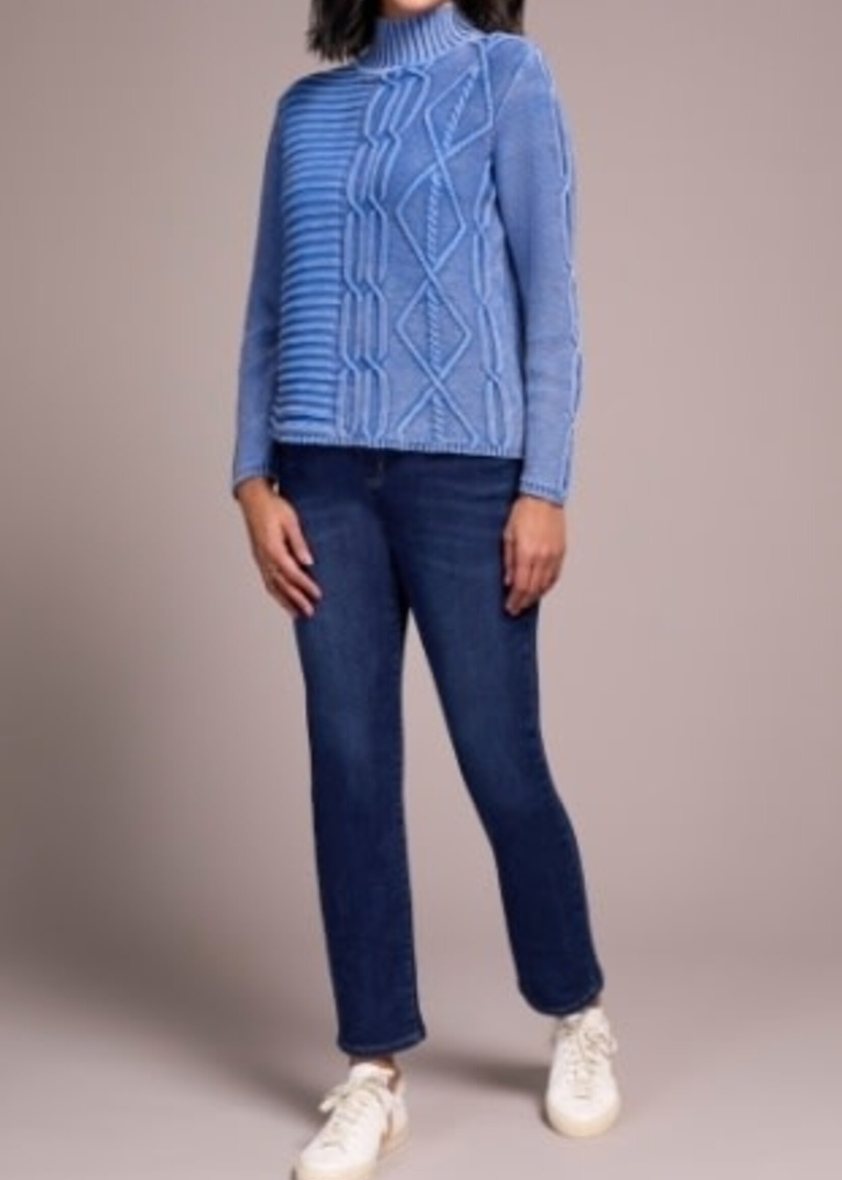 Tribal Mock Neck Cable Knit Sweater