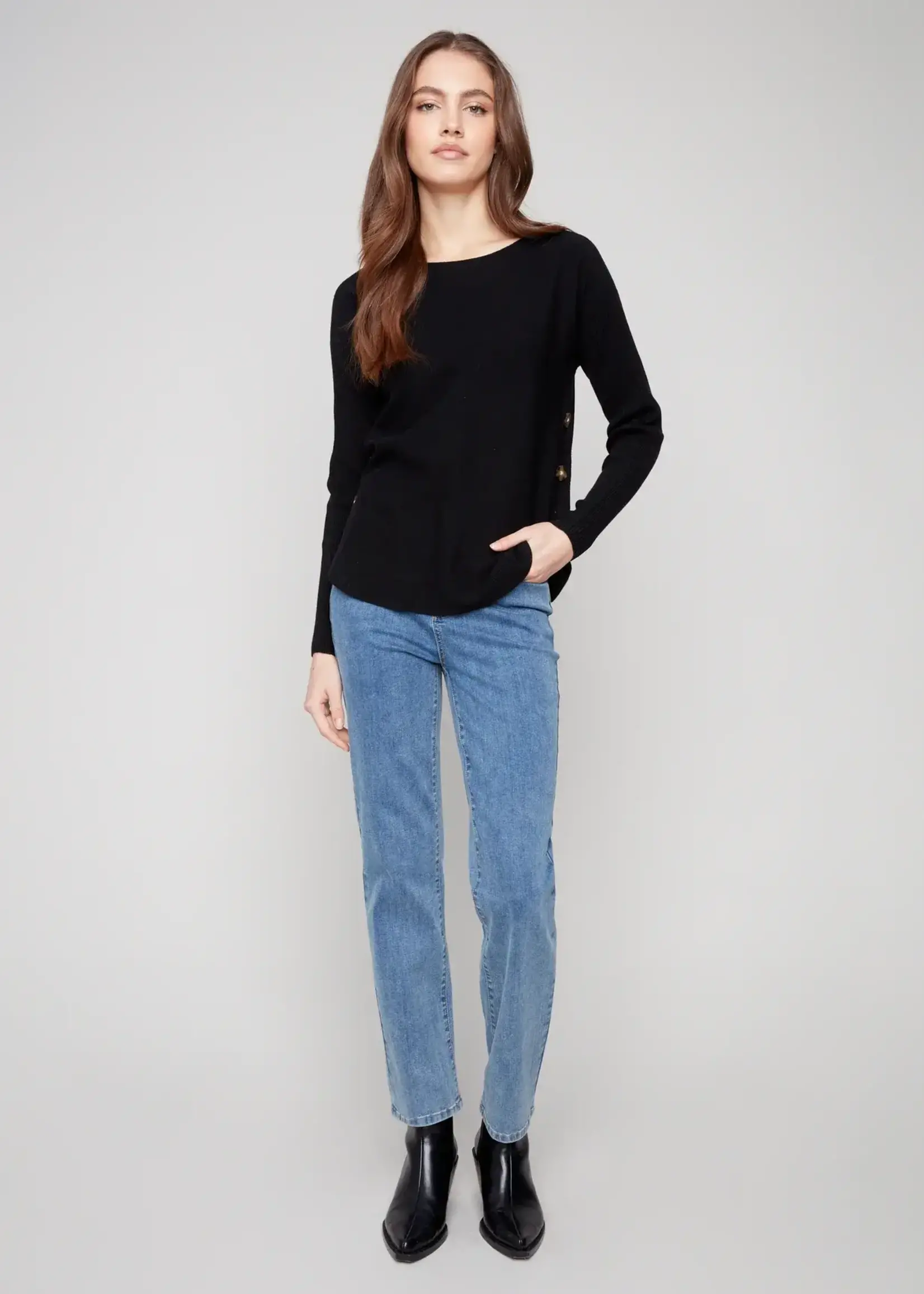 Charlie B Boat Neck Button Sleeve Detail