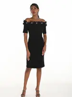 Frank Lyman Off The Shoulder Midi w/ Floral Trim