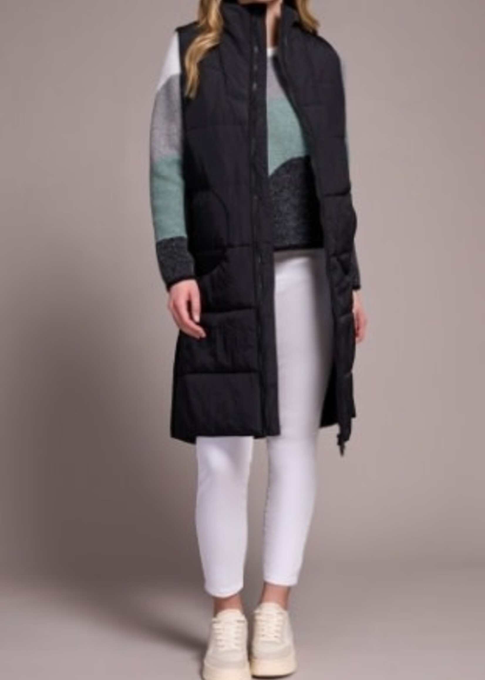 Tribal Zip Front Long Quilted Vest