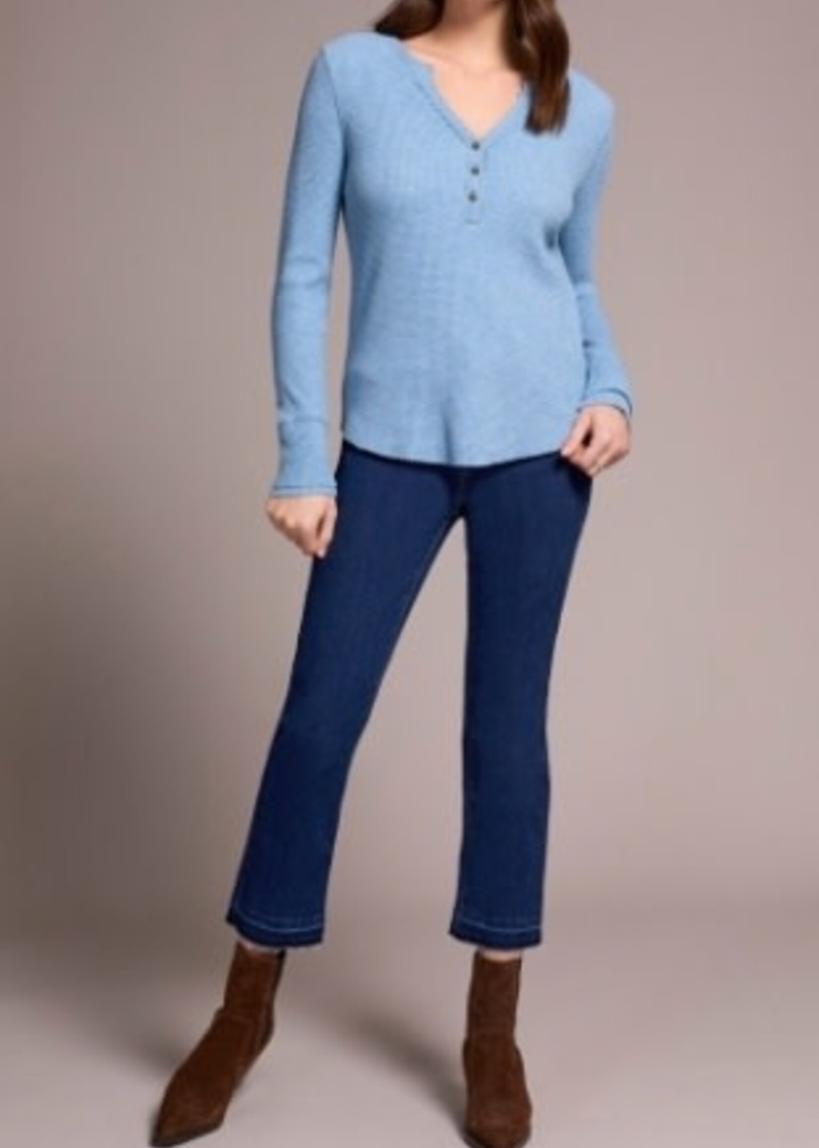 Tribal Waffle Henley Button  Top