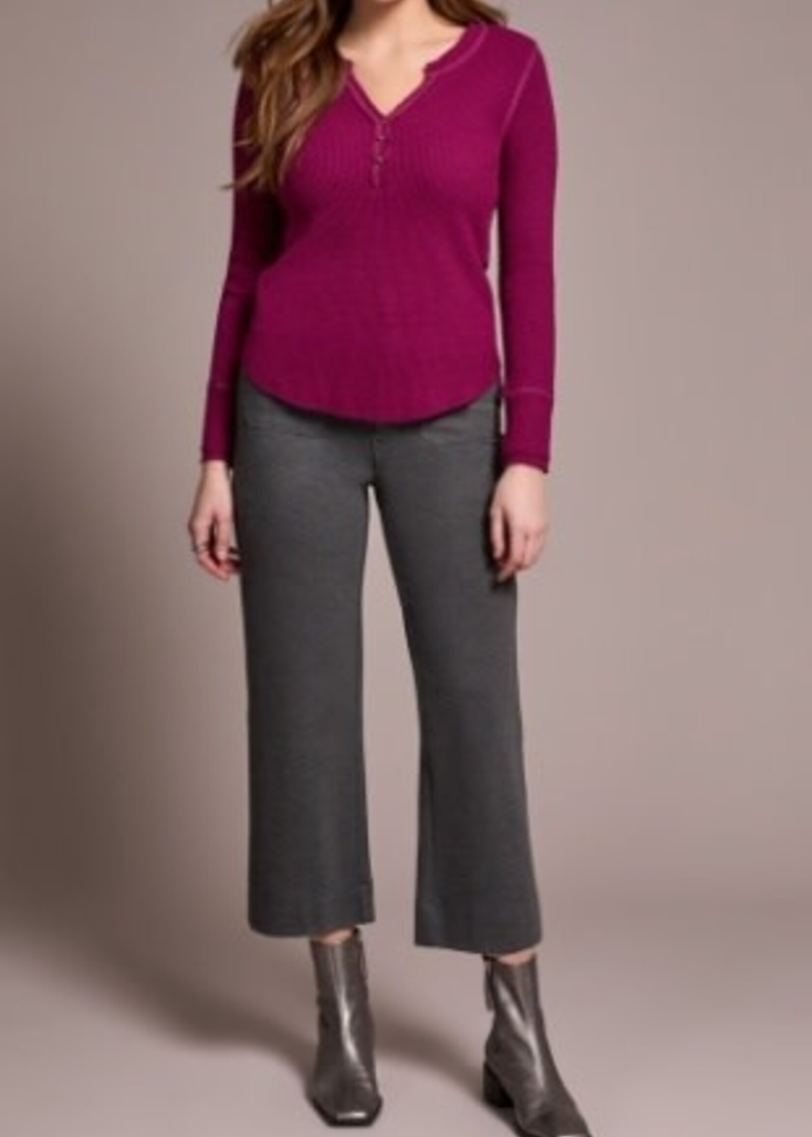 Tribal Waffle Henley Button  Top