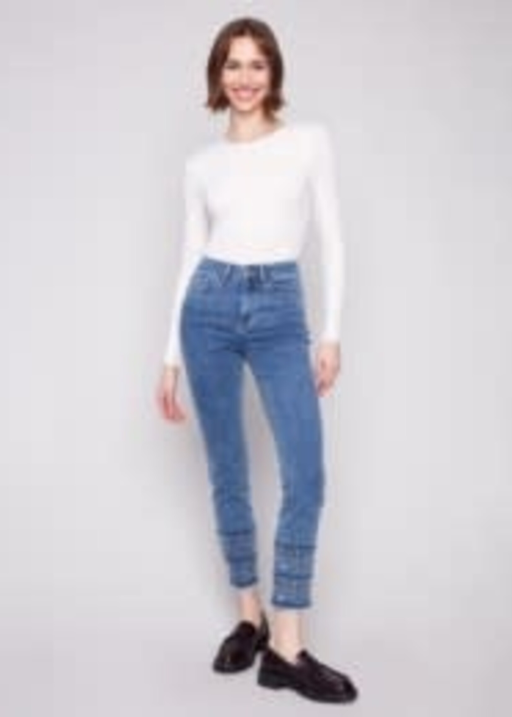 Charlie B Embroidered Slim Leg 5 Pocket Stretch Denim