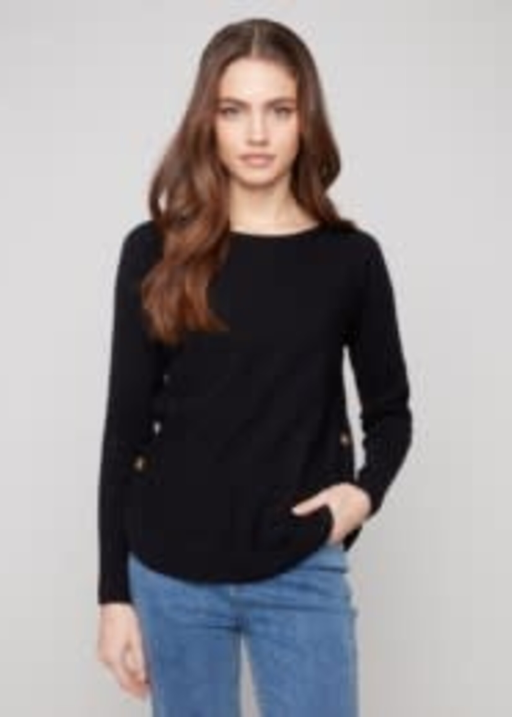 Charlie B Boat Neck Sweater W/ Side Buttons