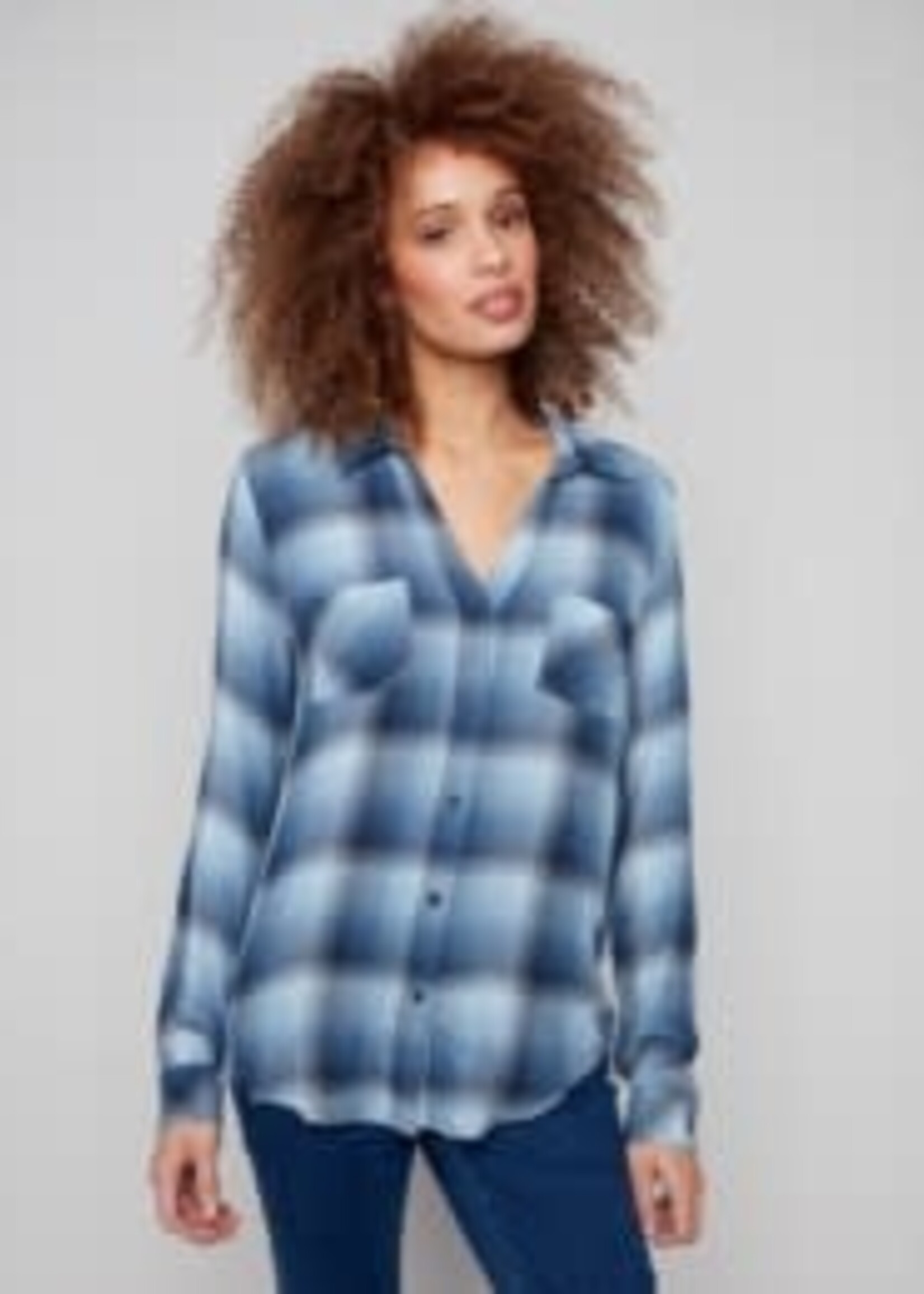 Charlie B Soft Plaid Button Front Blouse