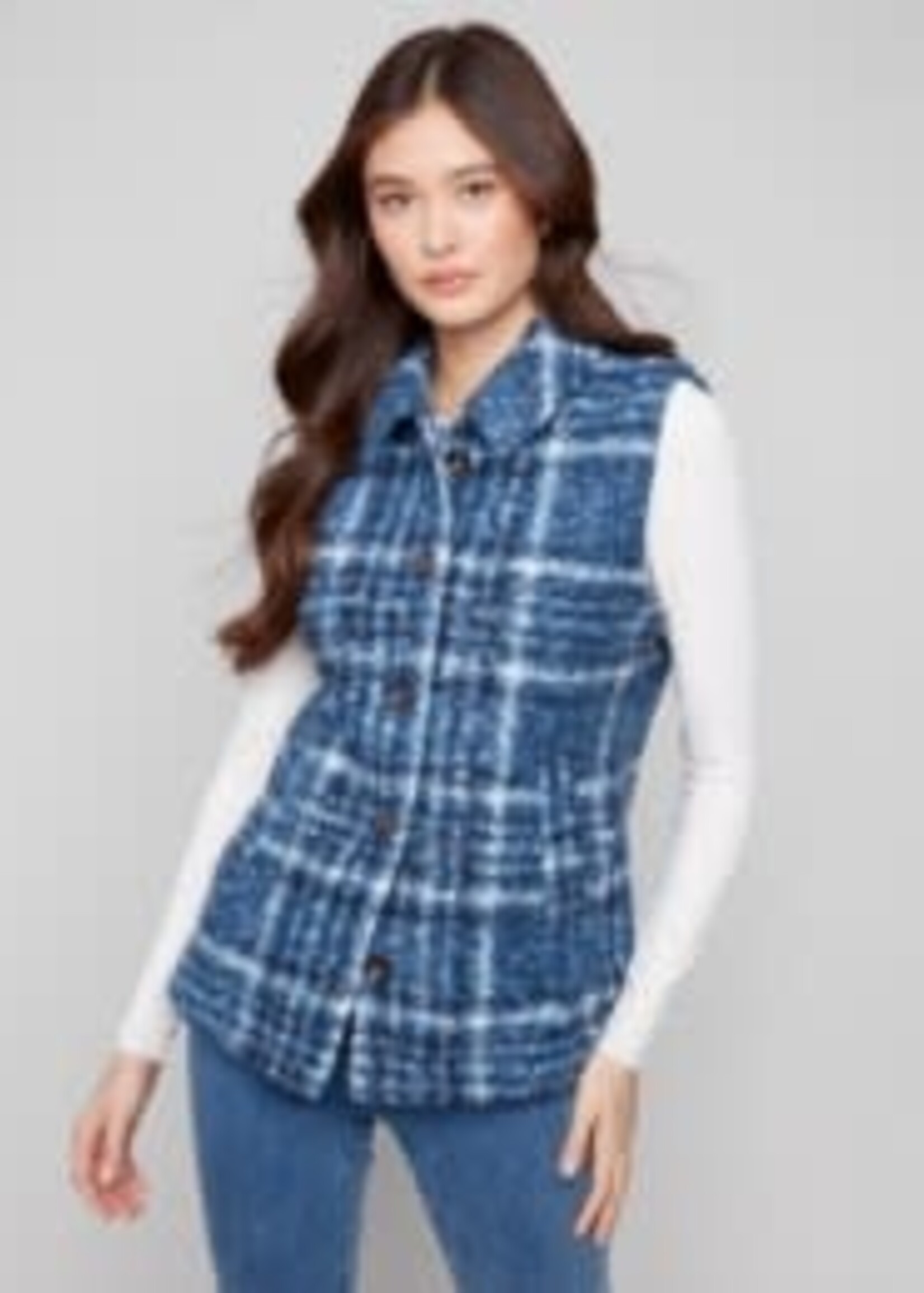 Charlie B Plaid Boucle Knit Vest Jacket