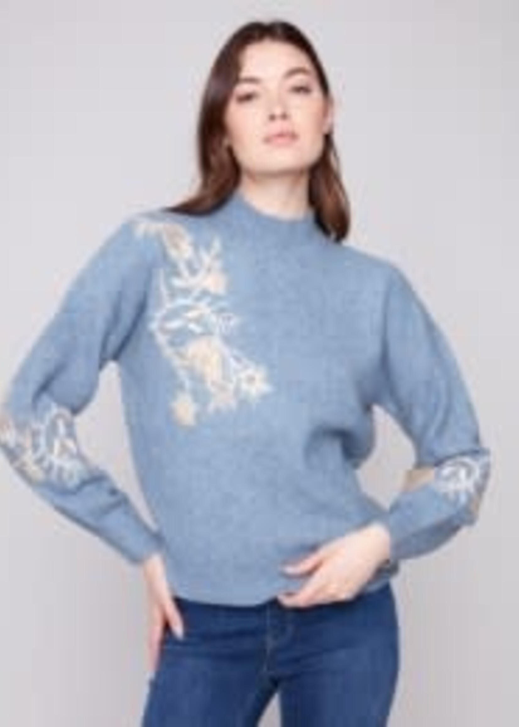 Charlie B Mock Neck Sweater with Sequin Detail