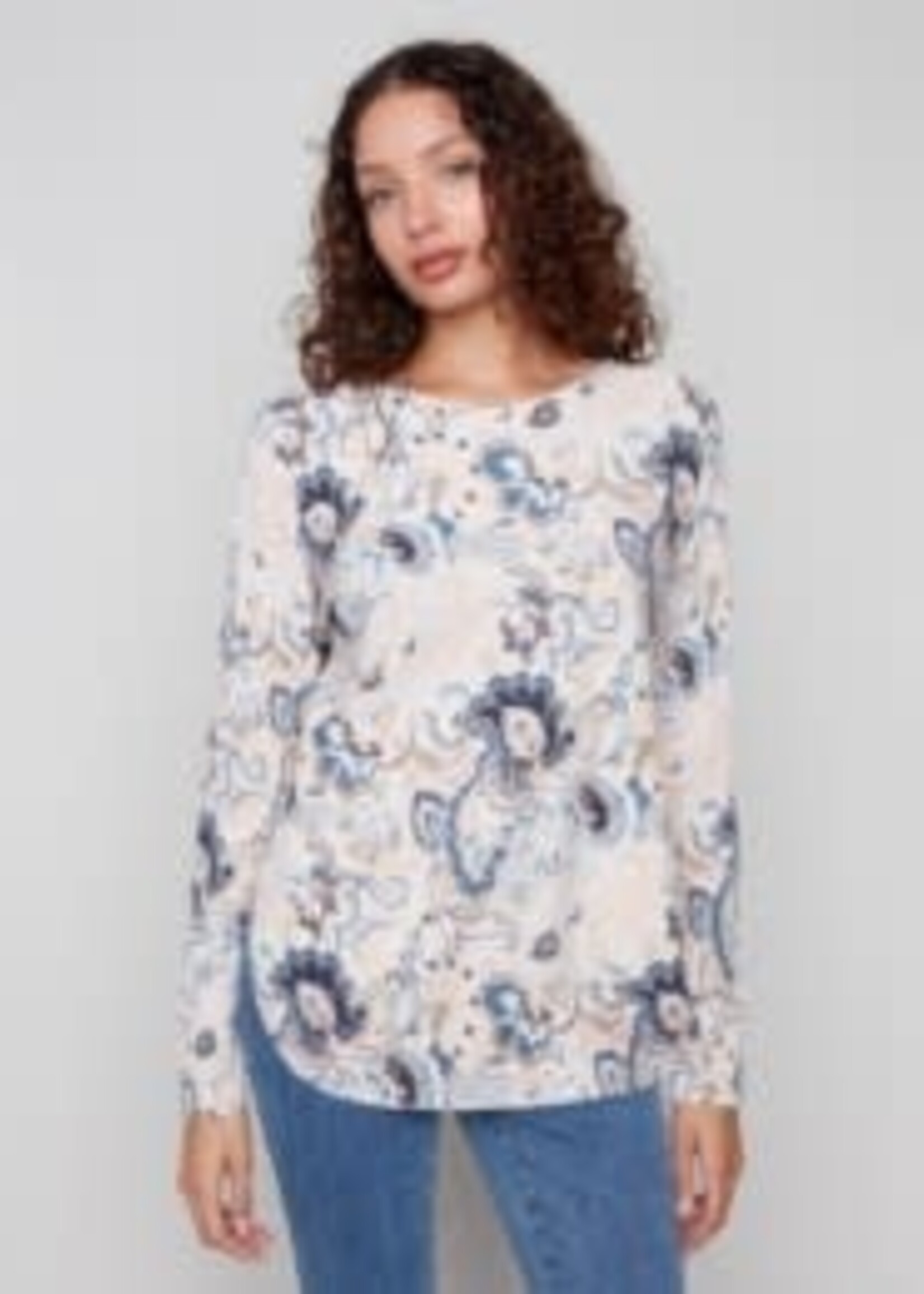 Charlie B Printed Rounded Hem Sweater