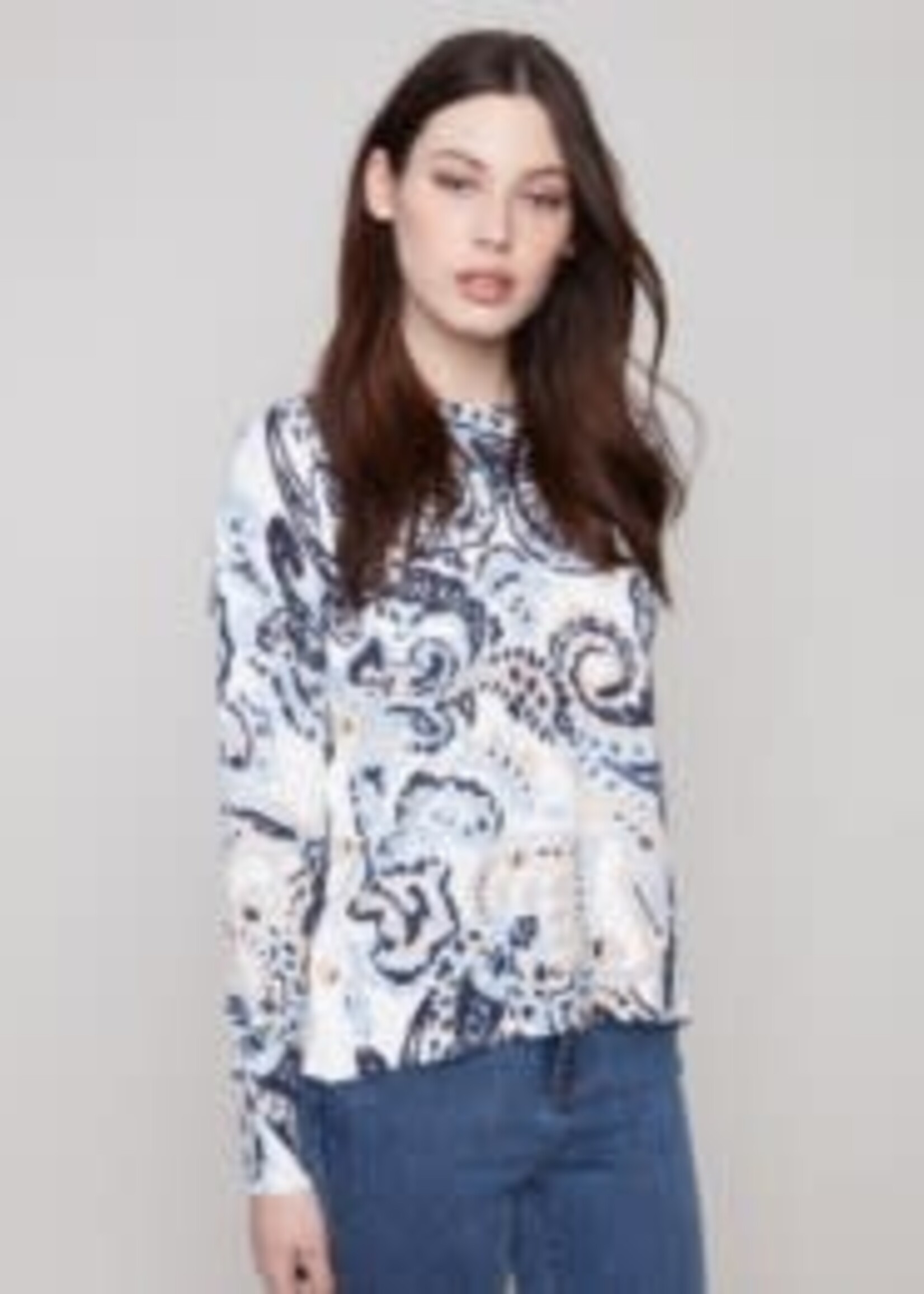 Charlie B Printed Sweater W/ Side Buttons