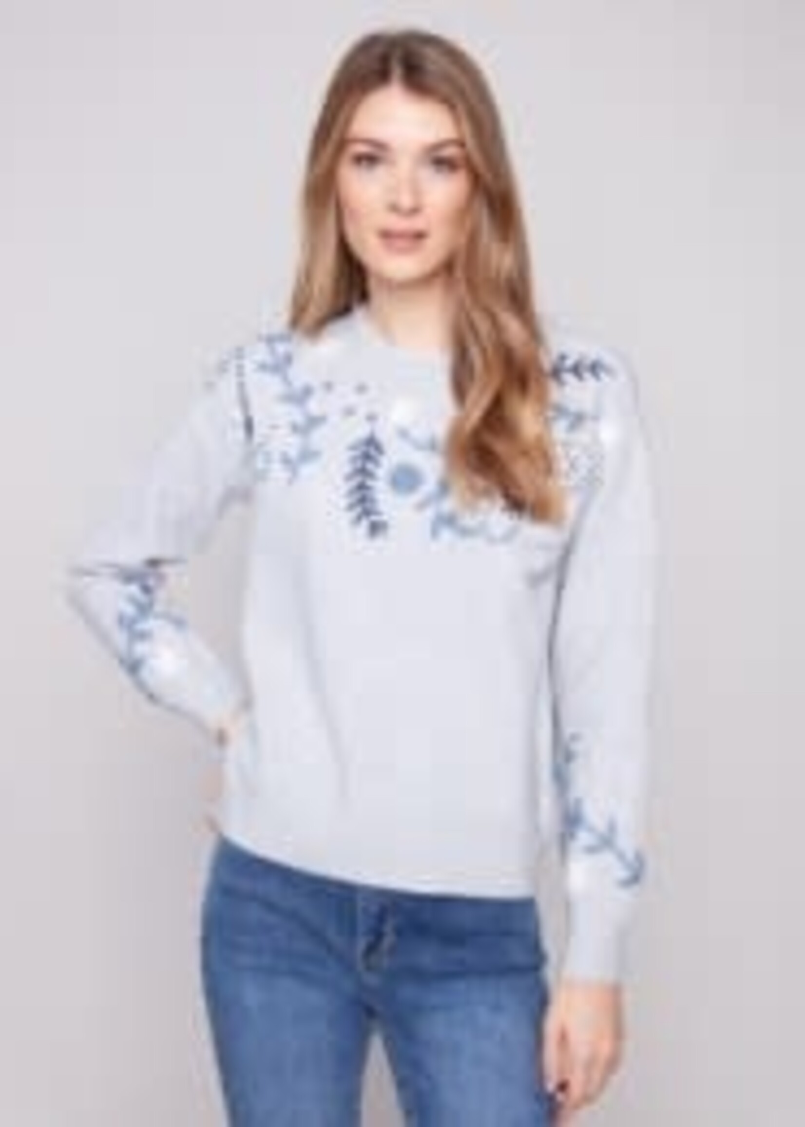 Charlie B Embroidered Crew Neck Sweater