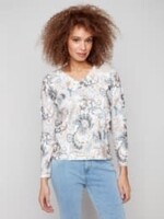 Charlie B Printed Plush Knit V-Neck Sweater