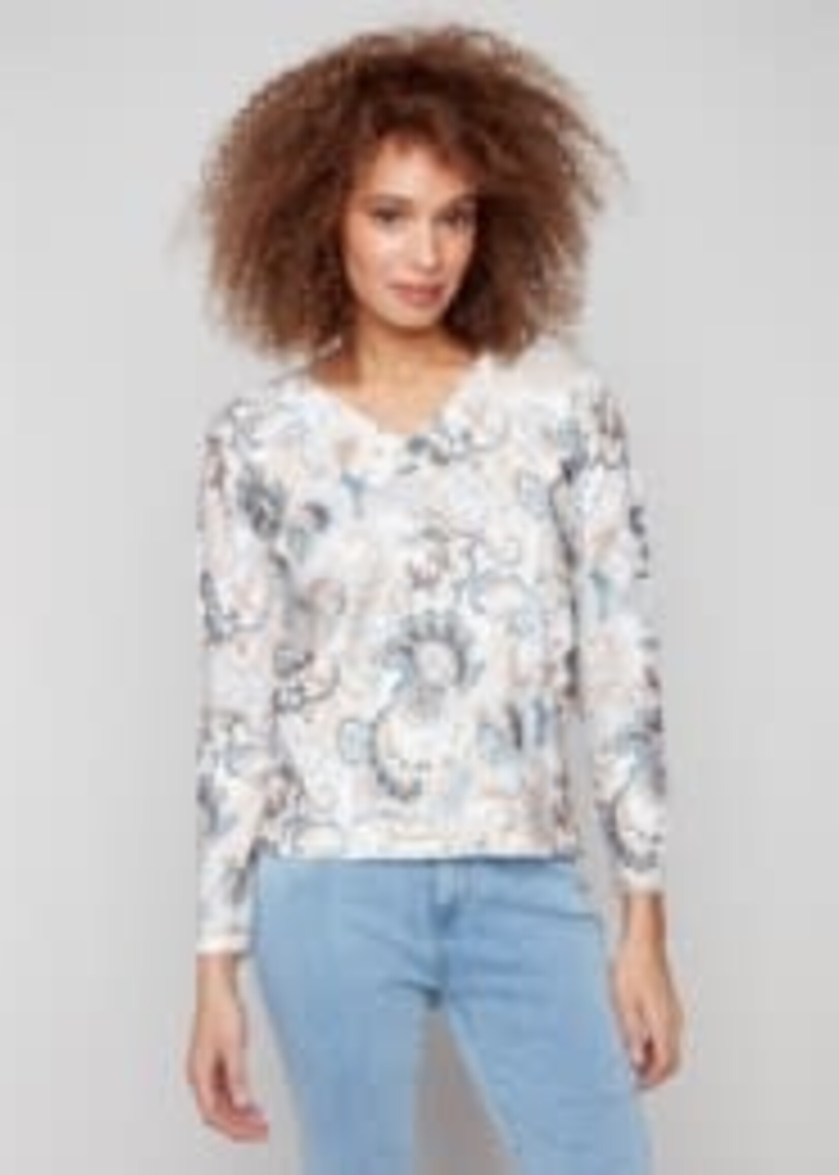 Charlie B Printed Plush Knit V-Neck Sweater