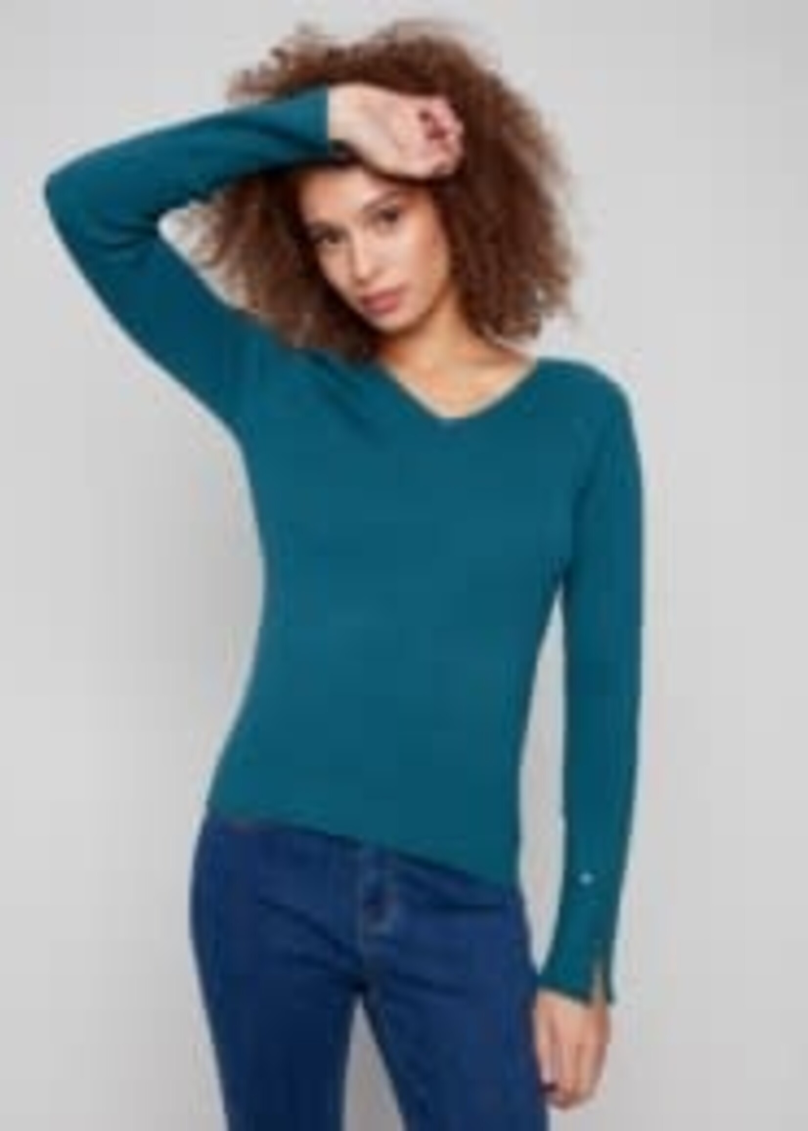 Charlie B Ribbed V-Neck Sweater W/Heart Rivets