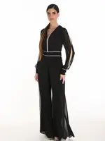 Frank Lyman Embellished Trim Chiffon Sleeve Jumpsuit
