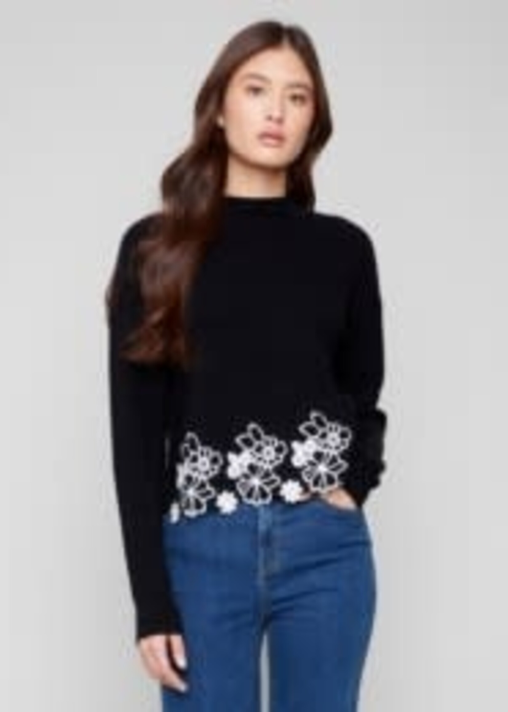 Charlie B Drop Shoulder Sweater With Lace At Hem