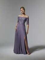 MGNY Botanical Off Shoulder Beaded Gown