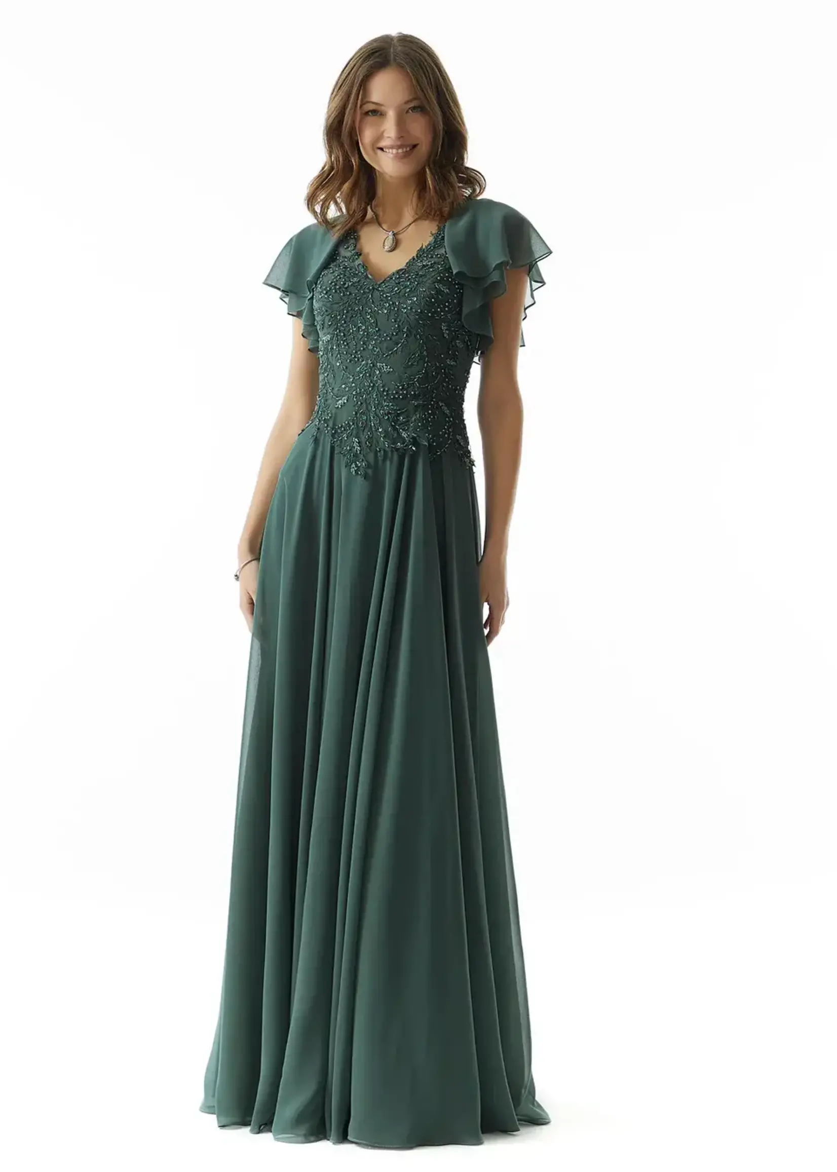 MGNY Beaded Embroidery Flutter Sleeve Dress