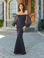 MGNY Bubble Sleeve Crape Gown