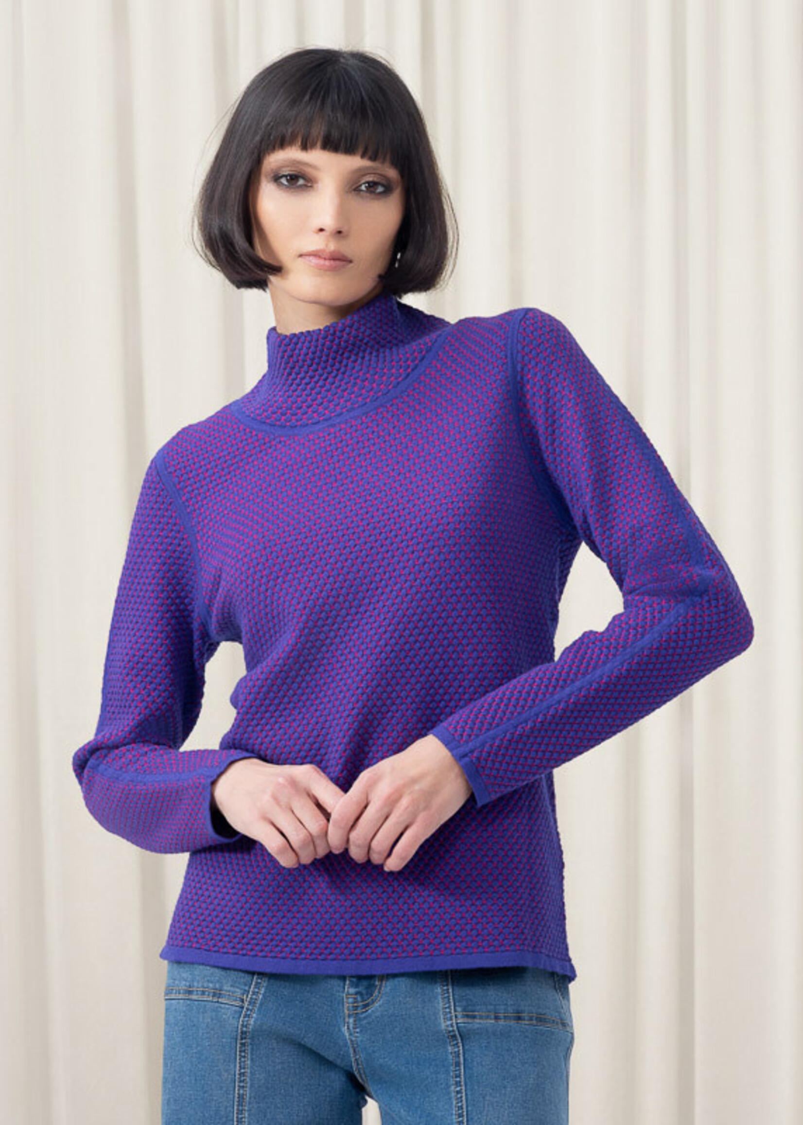 Elena Wang Textured Two- Toned Turtle Neck
