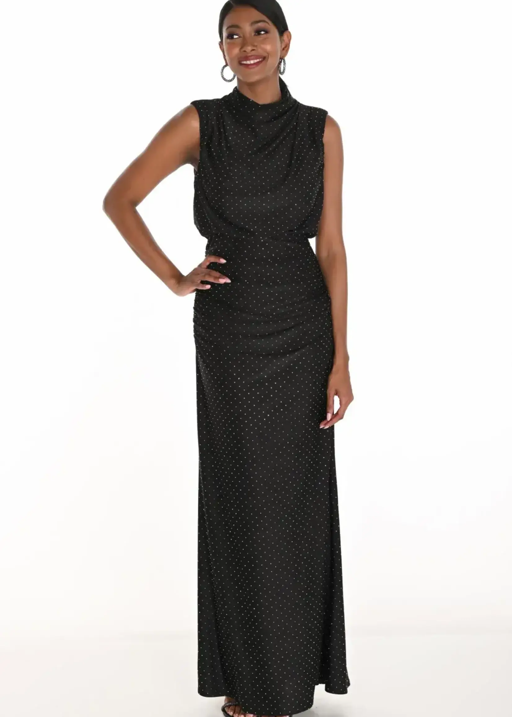 Frank Lyman Elegant Cowl Neck All Over Embellishment Gown