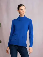 Alison Sheri Mock Neck Sweater w/ Pearl Trim Pockets