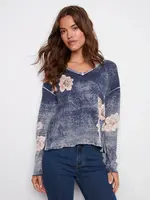 Charlie B Reversible Floral V-neck Sweater
