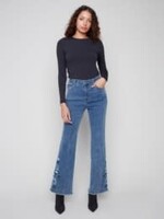 Charlie B Side Hem Embroidered Flare Jean