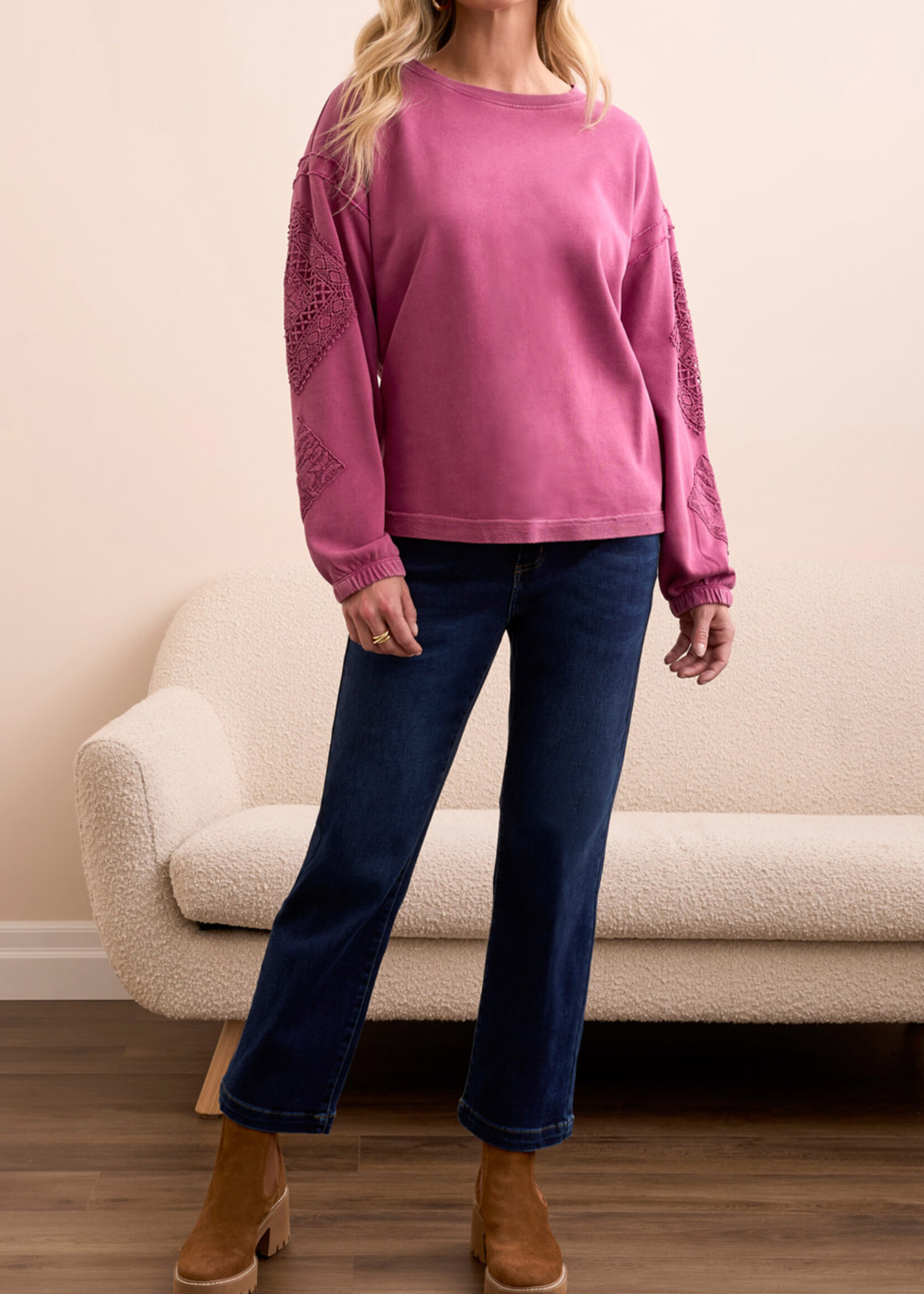 Tribal Applique Detail Sleeve Crew Neck