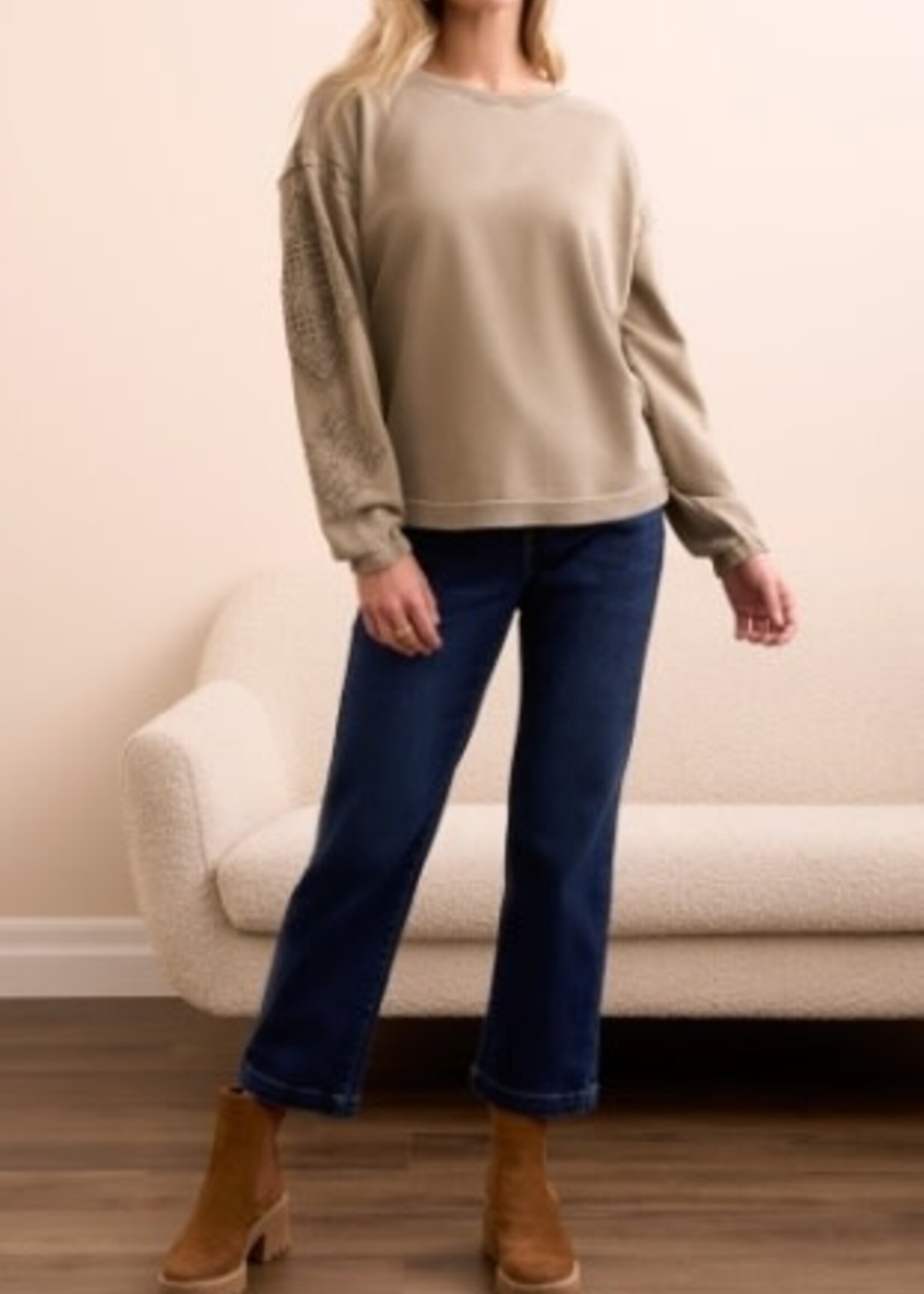 Tribal Applique Detail Sleeve Crew Neck