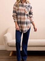 Tribal Fringed Hem Plaid Button Up Top