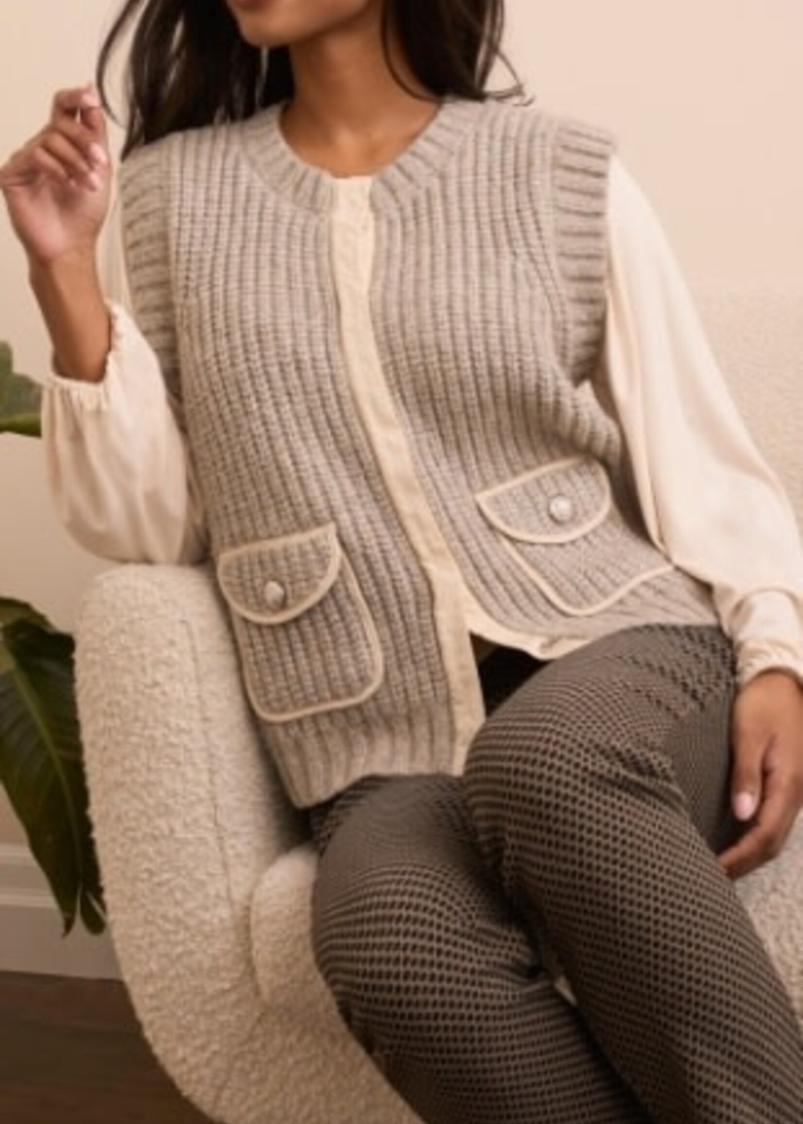 Tribal Knit Vest W/ Button Pockets