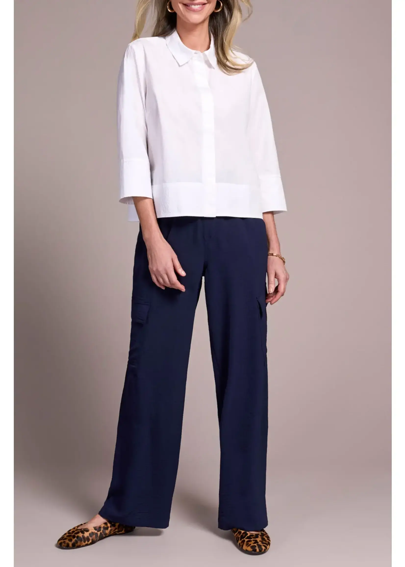 Tribal Poplin 3/4 Sleeve Button Blouse