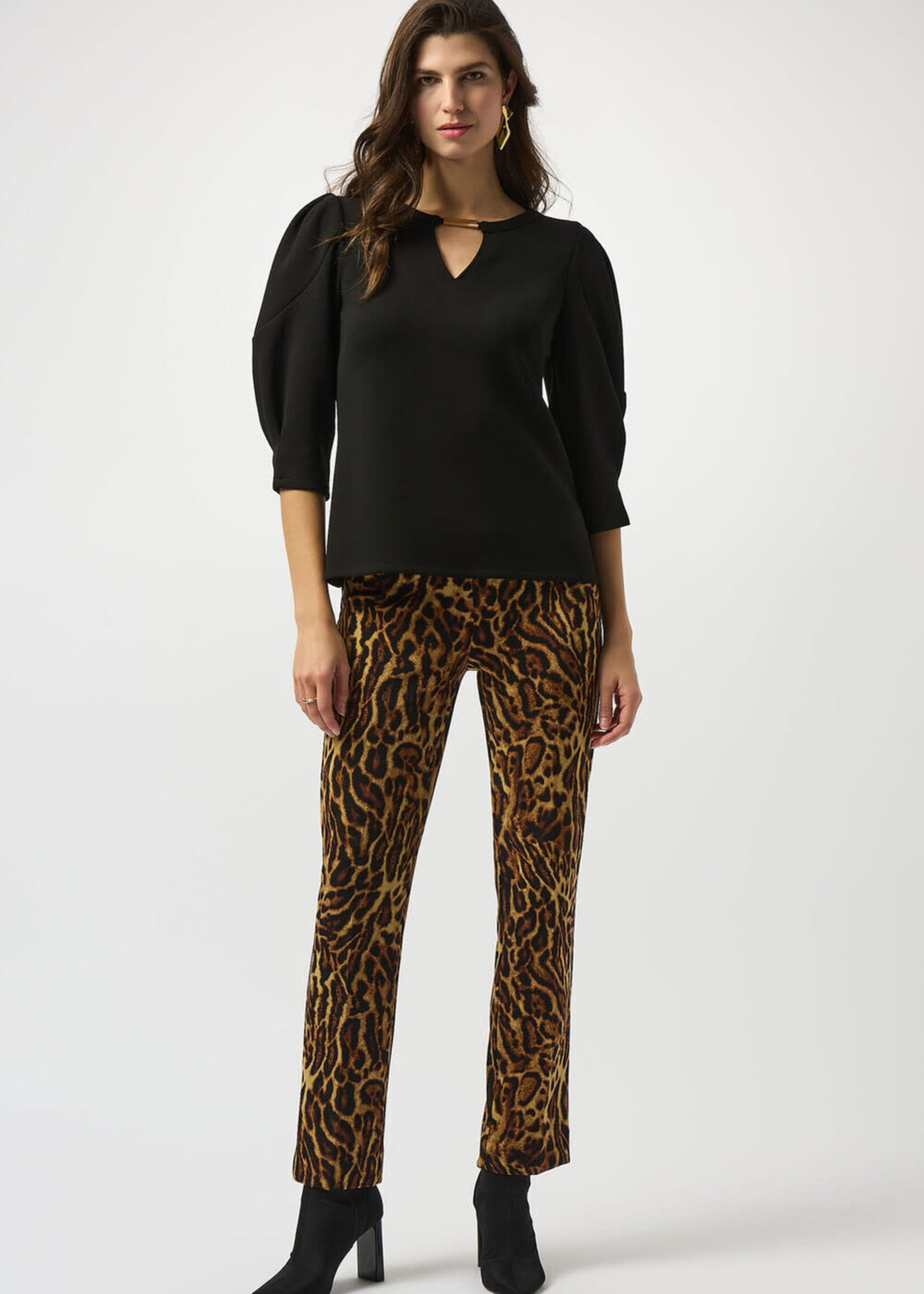 Joseph Ribkoff Chic Puff Sleeve Top w/ Gold Hardware