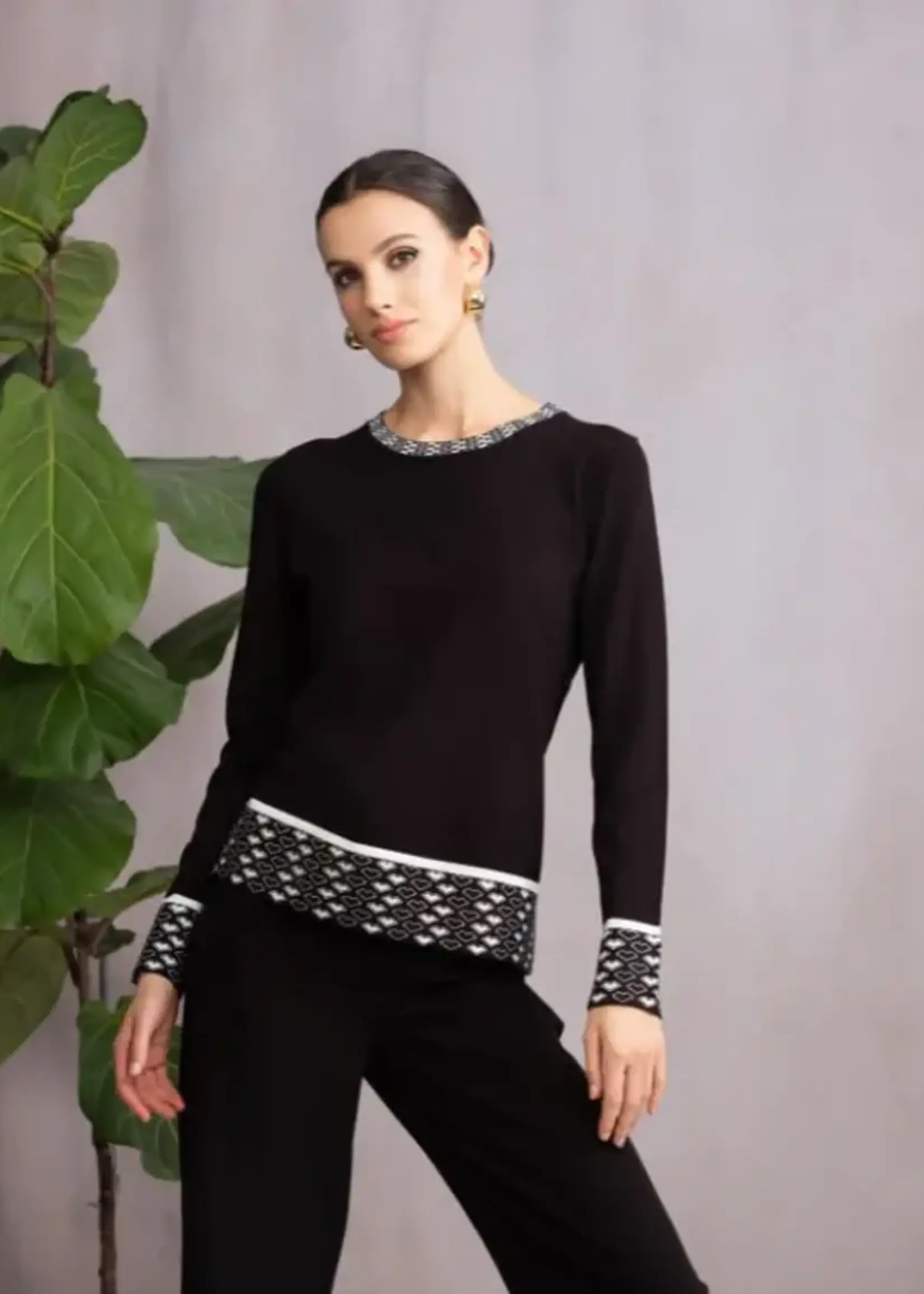 Alison Sheri Round Neck Heart Hem Top