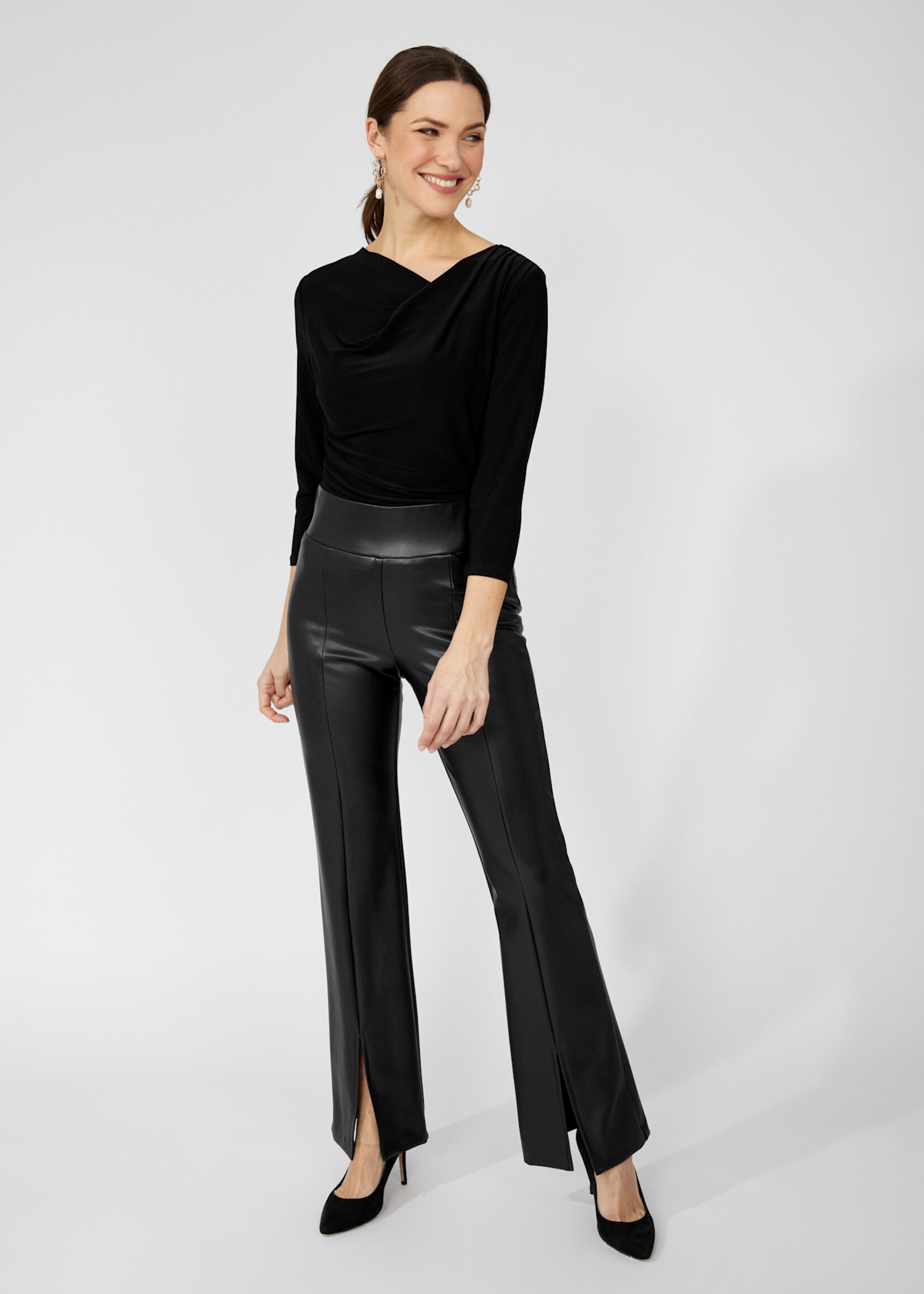 High-Waist Leatherette Slit Hem Pant