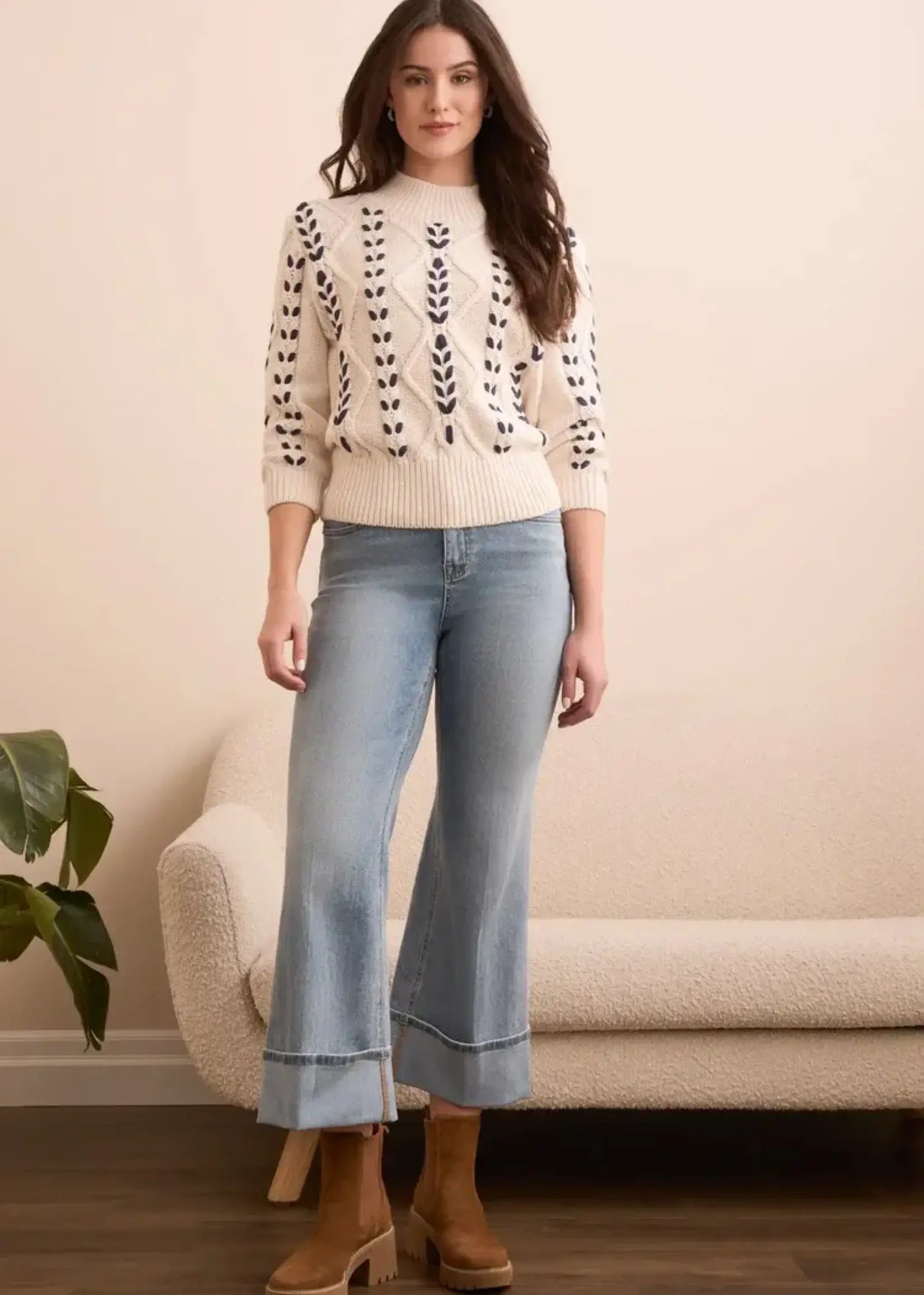 Tribal Mock Neck Cable Knit Sweater