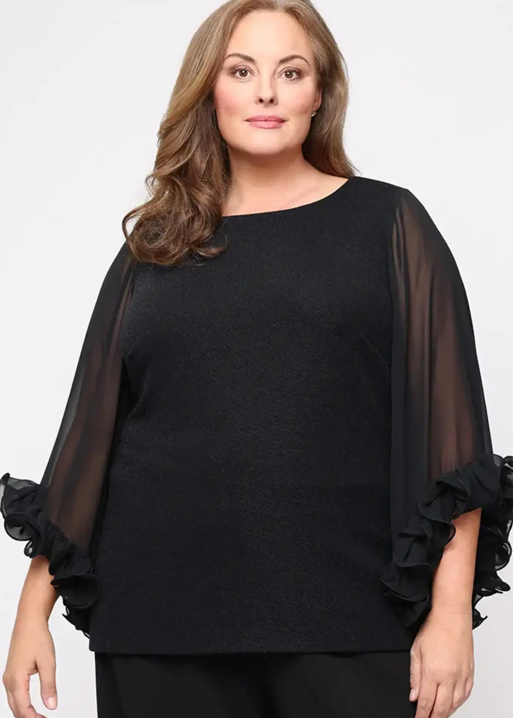 Alex evening Ruffle Sleeve metallic Cocktail top