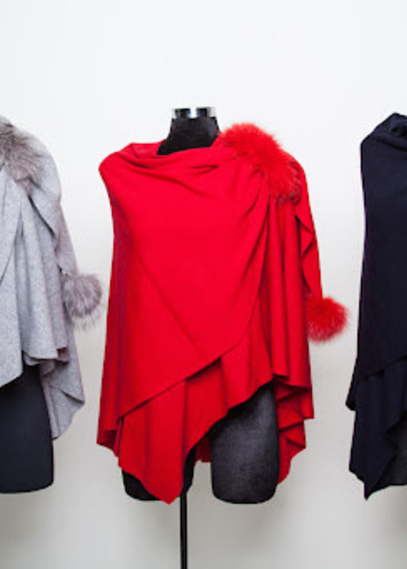 Mitchie's matchings Knit Wrap w/ Pull Through Fox Fur Poms