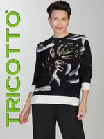 Tricotto Crew Neck Metallic Print Front Sweater