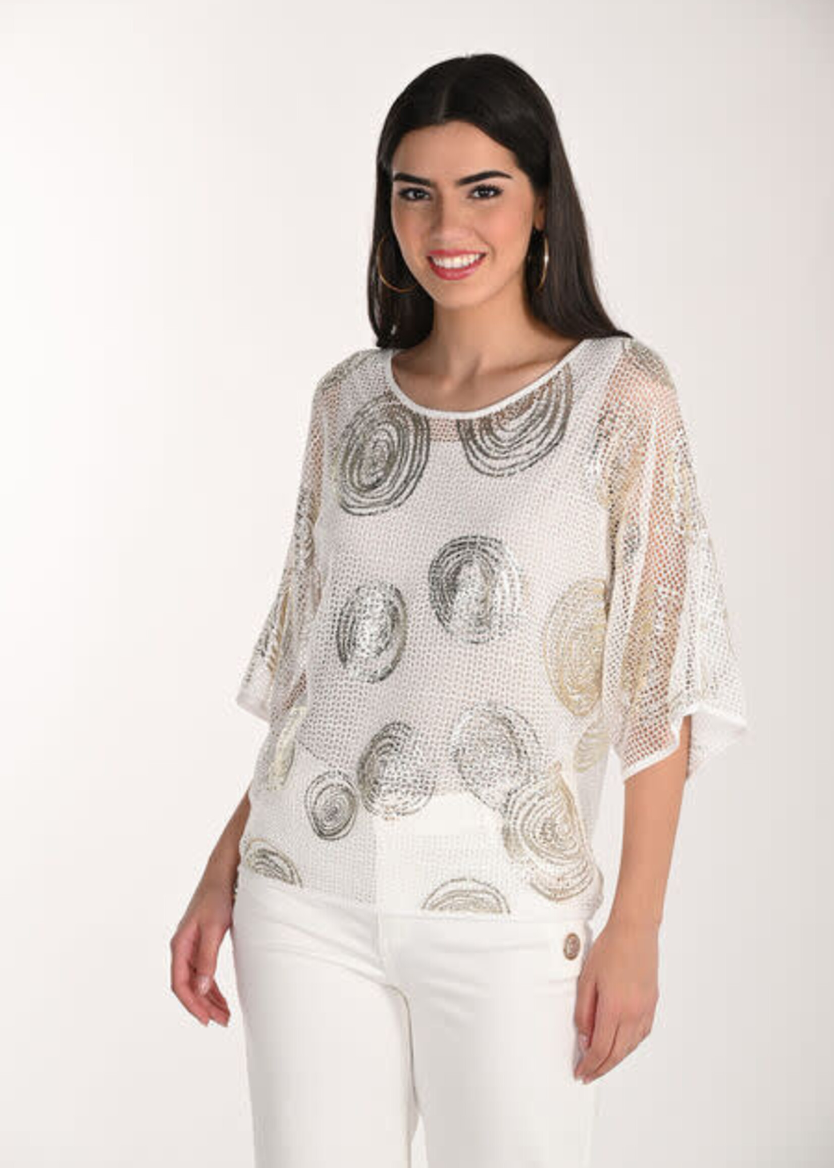 Frank Lyman Glamorous  Sheer Scoop Neck Pull- Over