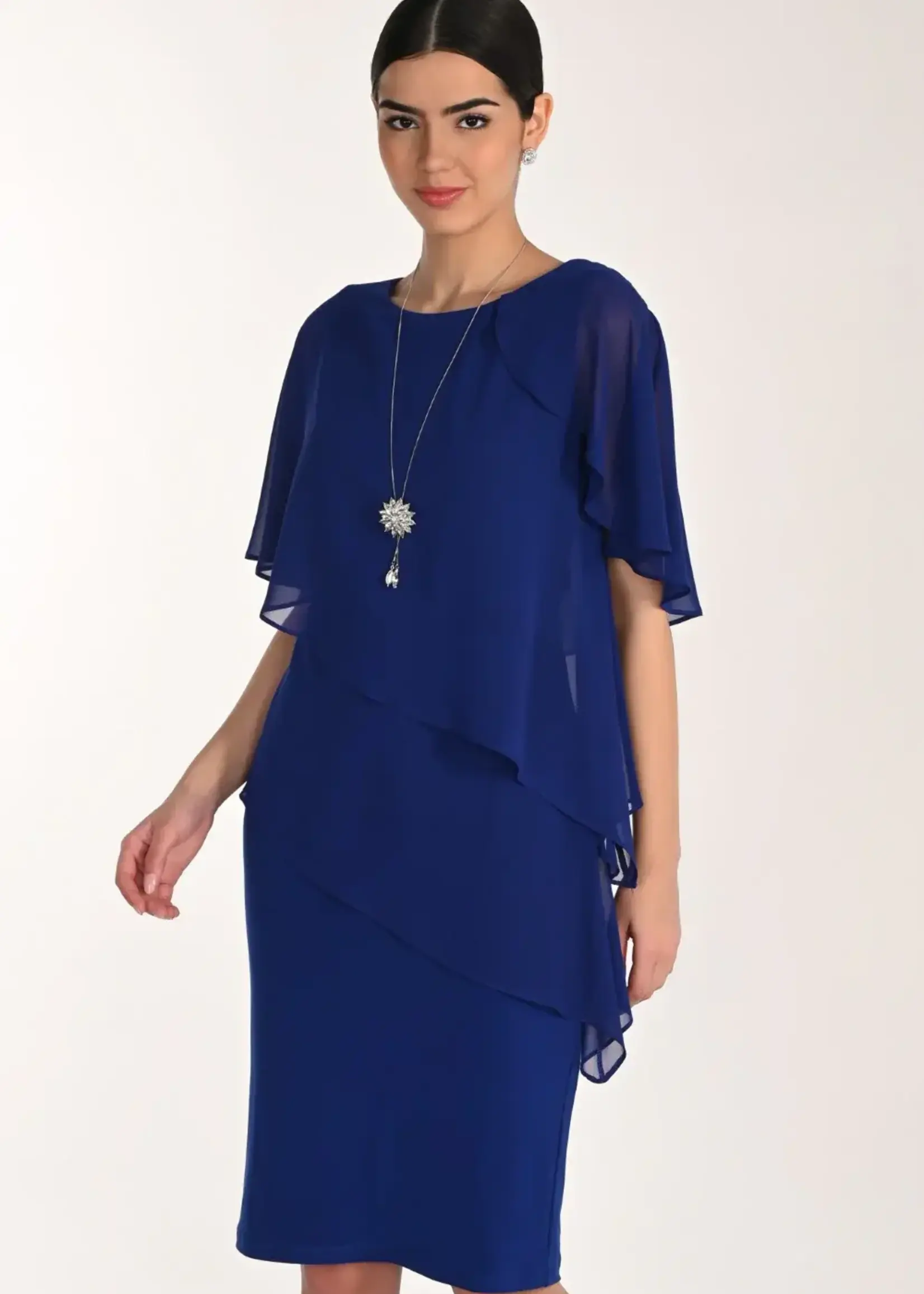 Frank Lyman Ruffled Layered Flutter Sleeve Sheath Dress