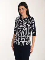 Frank Lyman Printed Round Neck Jersey Top