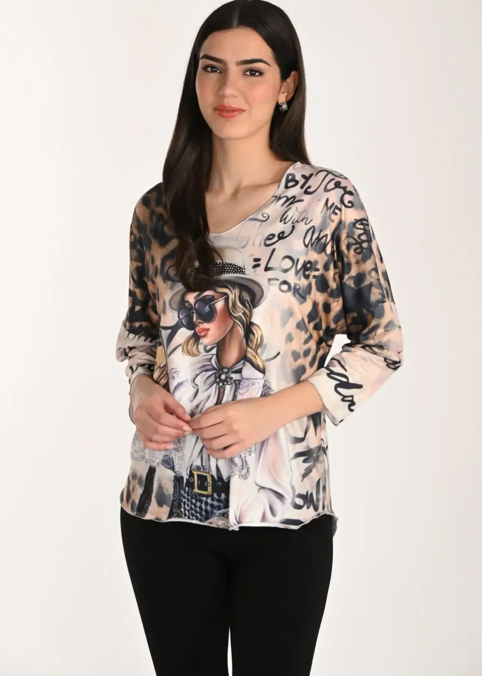 Frank Lyman Printed Hot Press Embellished Top
