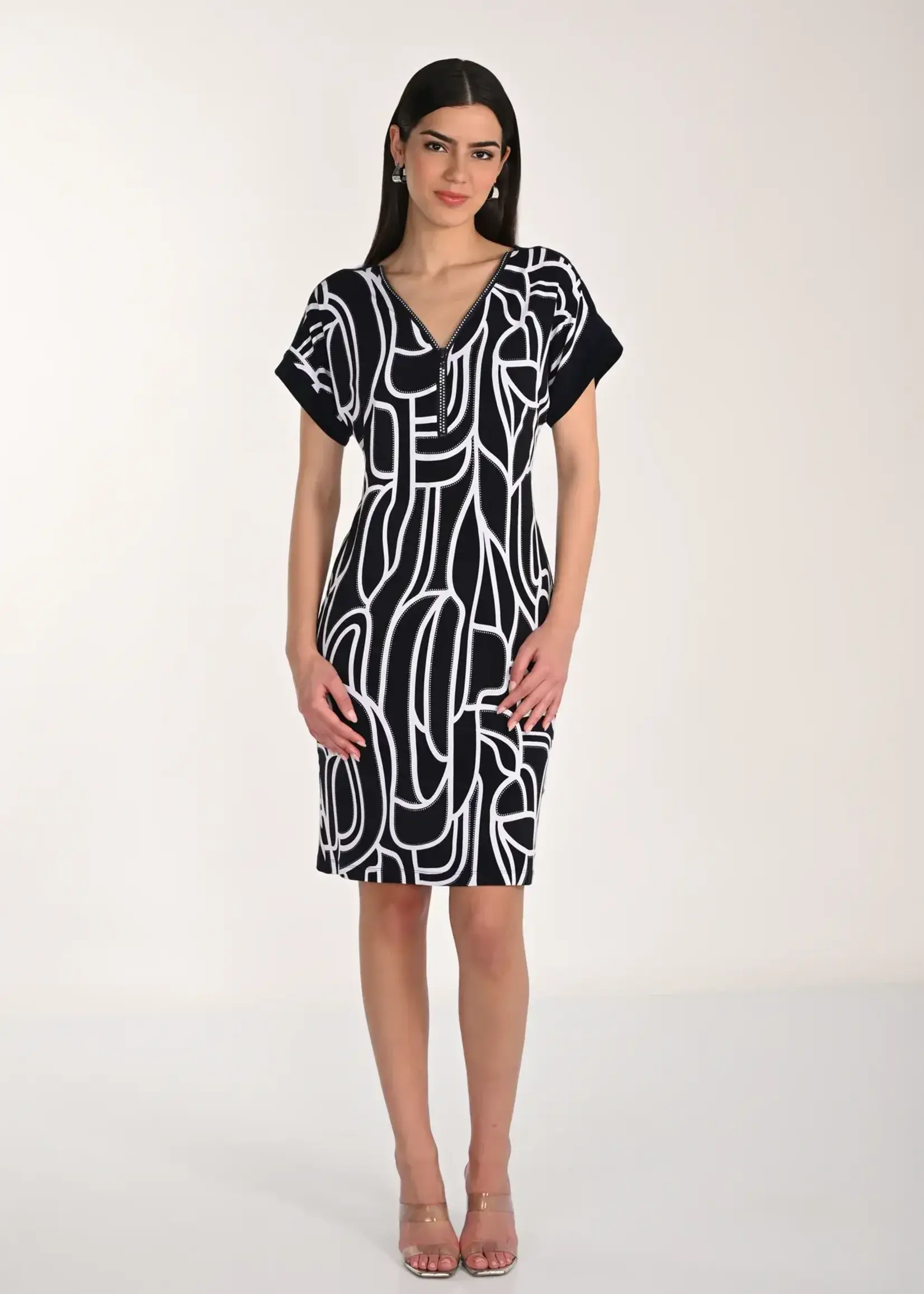 Frank Lyman Diamanté Zip Neck Tee Dress