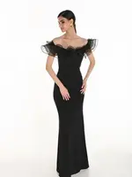 Frank Lyman Ruffle Off-Shoulder Fitted Gown