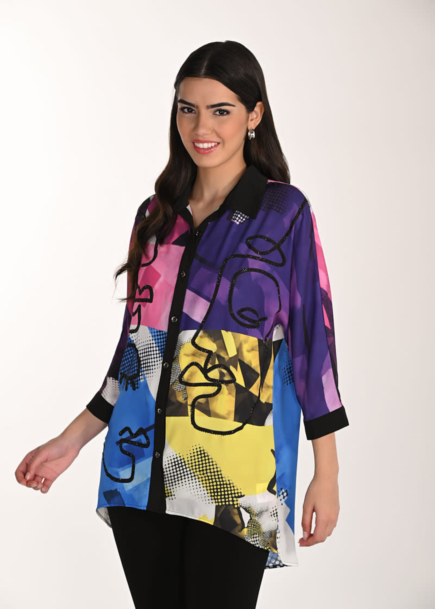 Frank Lyman Abstract Embellished Blouse