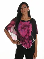 Frank Lyman Floral Cape Overlay w/ Rhinestone Trim Blouse