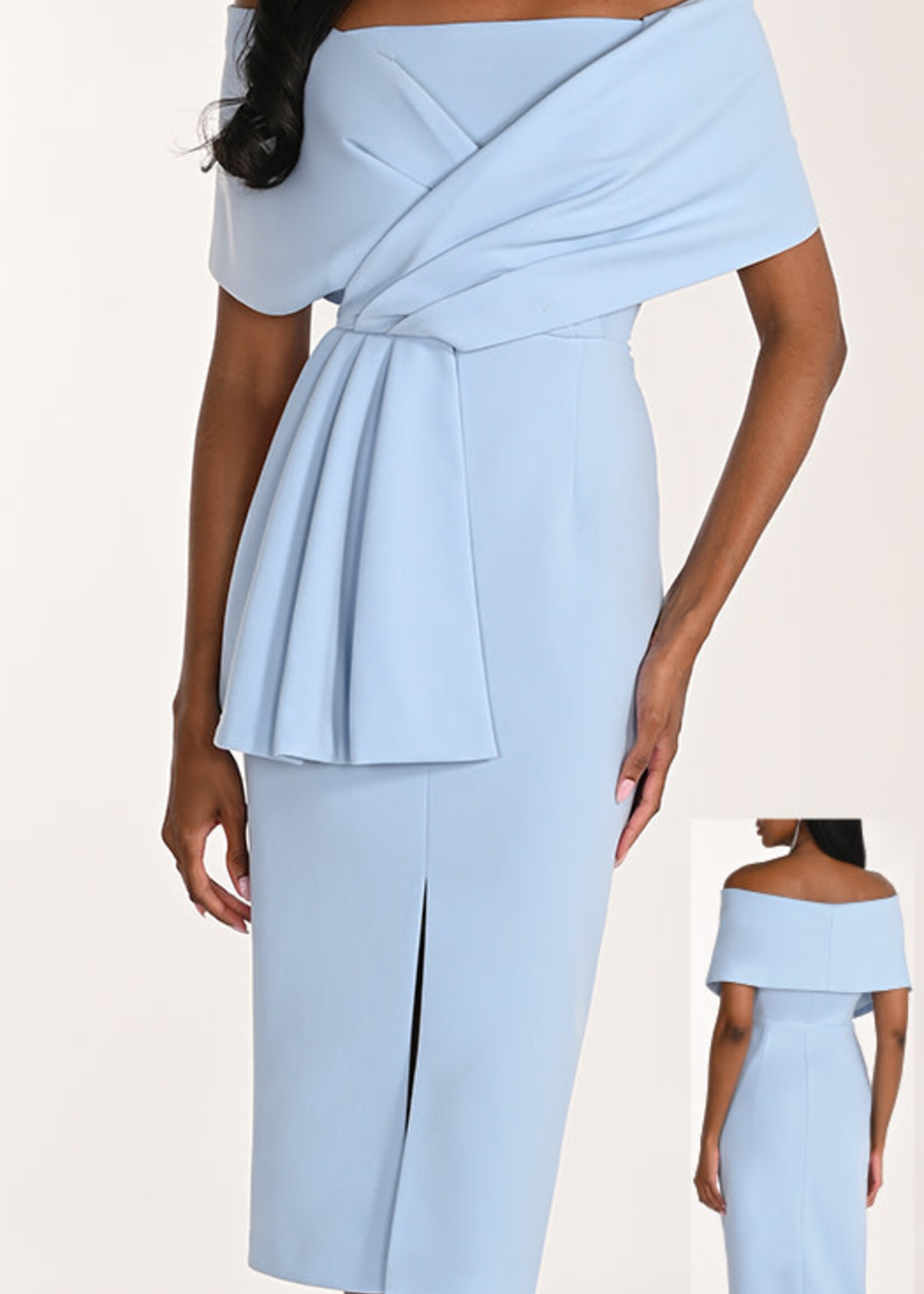 Frank Lyman Mock Off-Shoulder Midi w/ Front Slit Detail