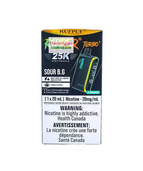 RufPuf Ripper T3 (Turbo) Rechargeable Disposable 25k Puff Sour B.G.