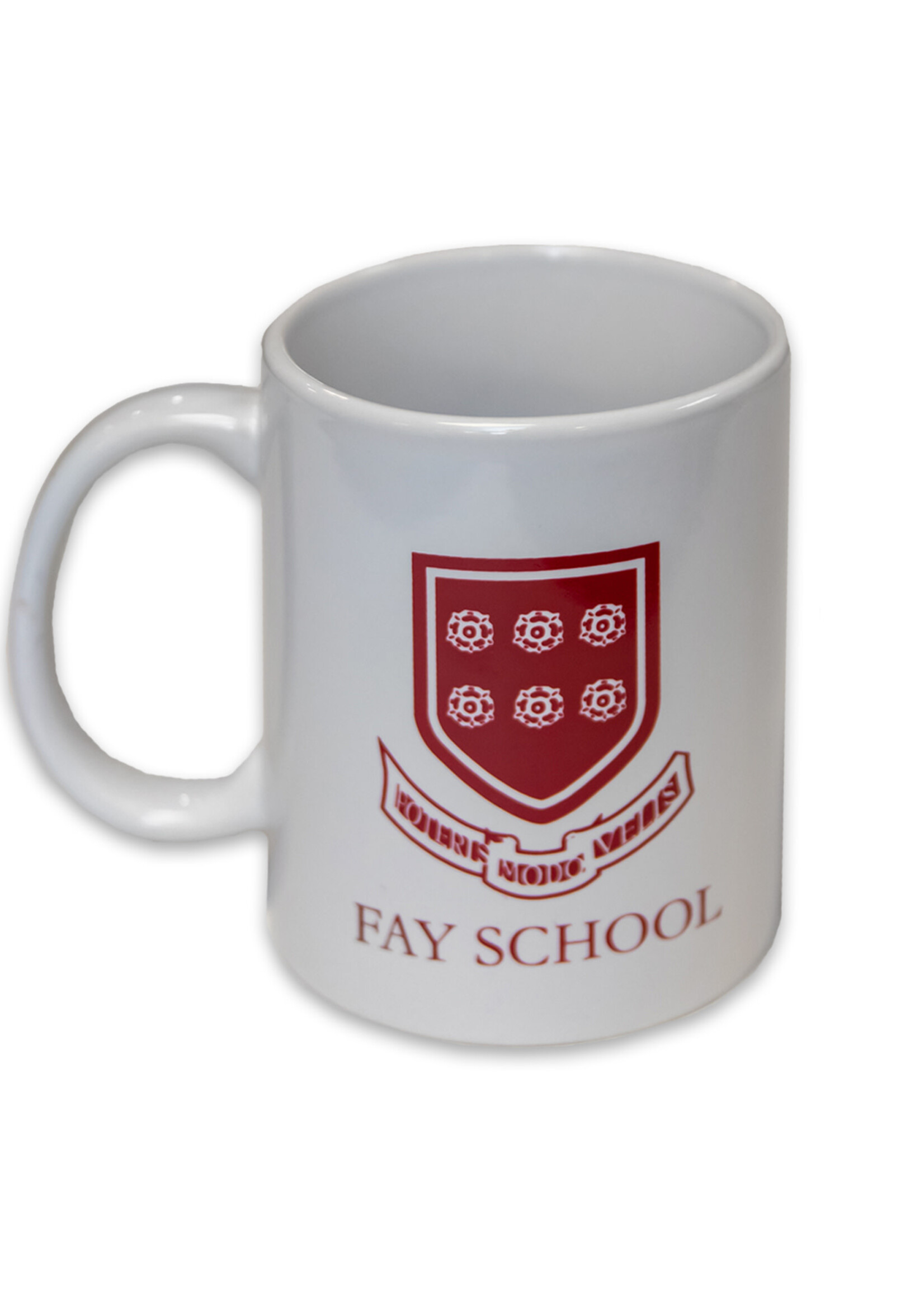 White Mug Red Fay crest logo